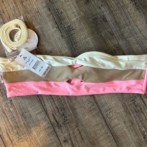 Bandeau style bikini TOP PQ NWT Sz Med pink brown cream $80 retail